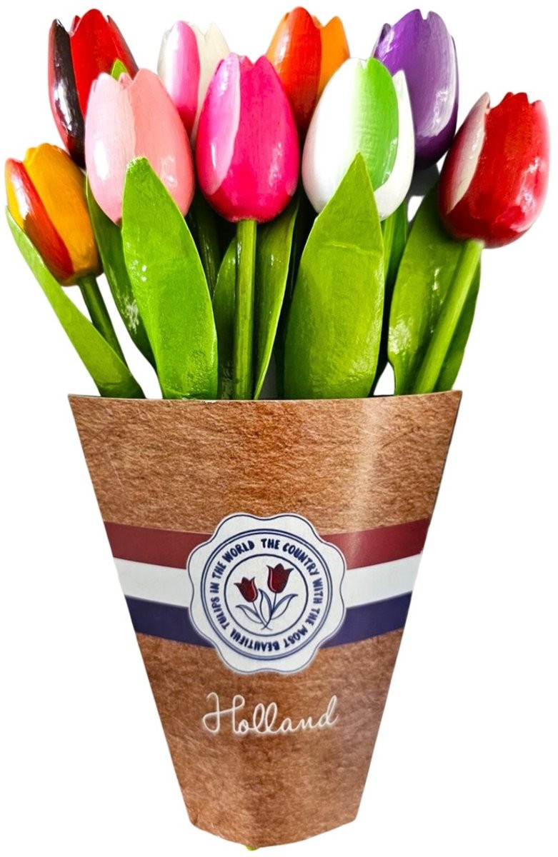 Houten tulpen boeketje in mix kleuren