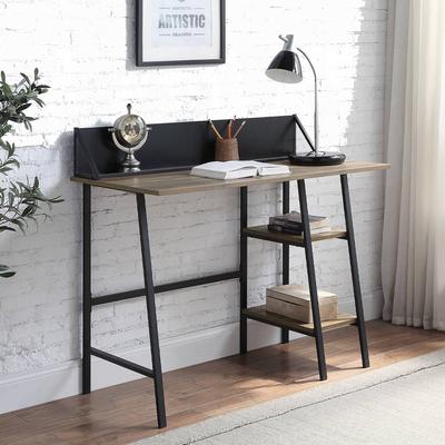 CDecor Westerly Rustic Oak and Black 2-Shelf Writing Desk