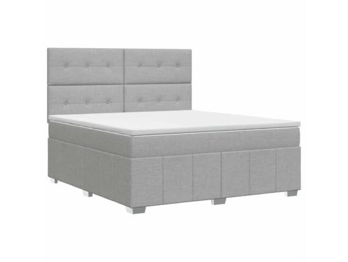 KTHLBRH Boxspringbett mit Matratze Hellgrau 180 x 200 cm Kopfteil verstellbar 78–88 cm, Taschenfedern, mittelfest, Reißverschluss, abnehmbarer Bezug