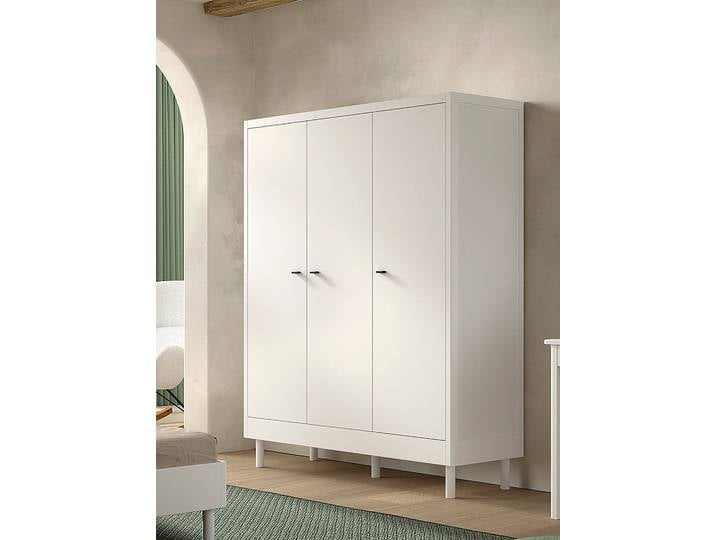 Armoire en bois massif 146cm Blanc/Blanc