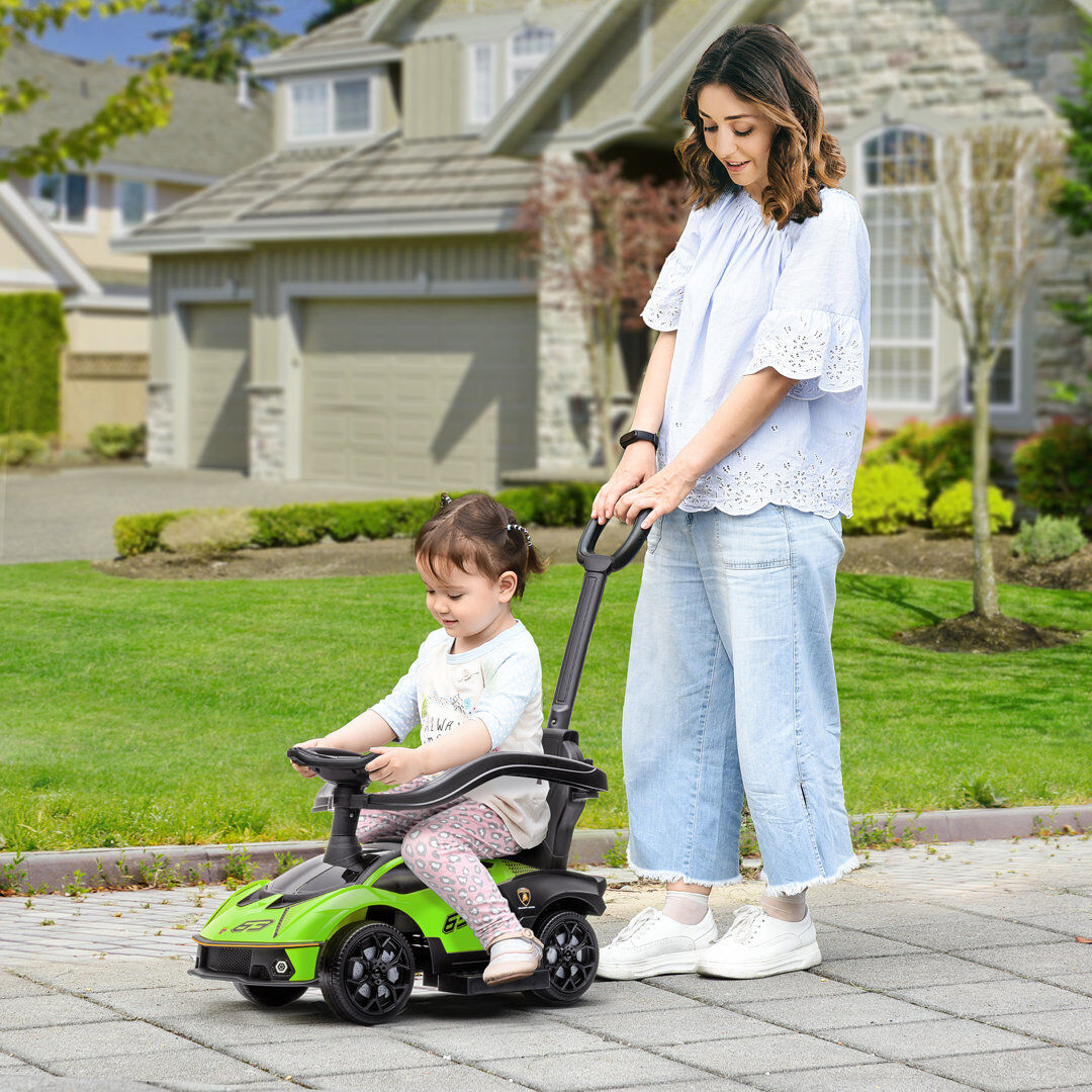 HOMCOM AIYAPLAY Lamborghini 3 in 1 Baby Ride on Push Car Toddler Push Along Car Green 1
