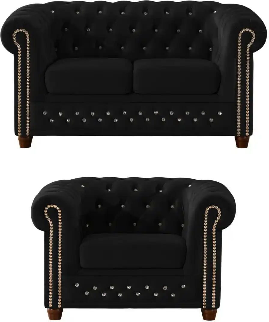 S-STYLE Chesterfield Polstergarnitur 2+1  Cleo Blink ¦ schwarz ¦ Maße (cm): B: