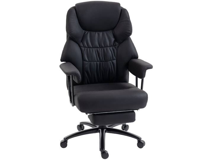 HOMCOM 3D Kneedmassage Bureaustoel met Voetsteun, Verstelbare Computerstoel met Hoge Rugleuning, Leathaire Bekleding, Zwart