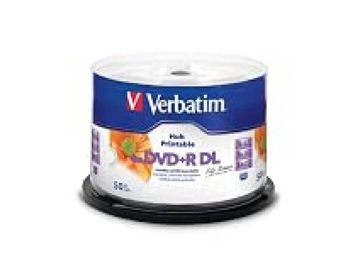 Verbatim DVD Double Couche DVD+R DL 8.5 Go / 240 min 8x, Full printable White No ID, 50 pièces en cloche