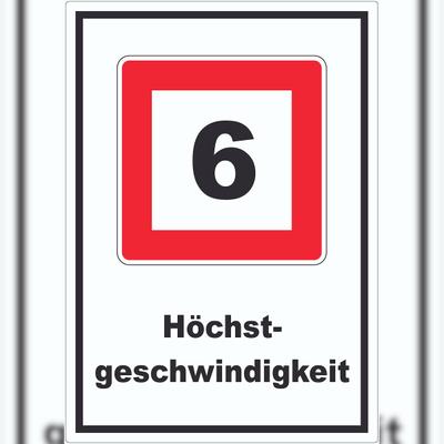 HB-Druck Höchstgeschwindigkeit 6 kmh nicht zu überschreiten Aufkleber mit Symbol und Text A5 (148x210mm)