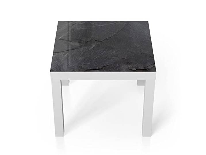 DEQORI Glastisch weiß klein 55x55 cm Motiv Schiefersteinoptik ausgefallener Beistelltisch aus Glas Hochglanz Couchtisch fürs Wohnzimmer moderner Couch Tisch mit Design