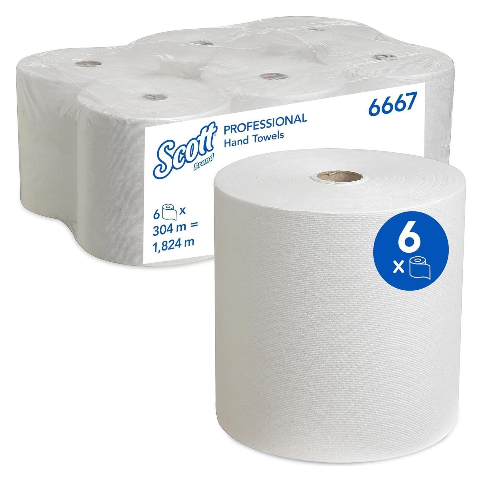 Kimberly-Clark Scott handdoeken op rol 6667 - 6 x 304 m witte, 1-laags rollen (6x) (6667)