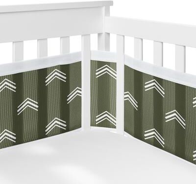 Sweet Jojo Designs + BreathableBaby Breathable Mesh Crib Liner Dark Green Boho Arrow Boy Girl Unisex/Gender Neutral