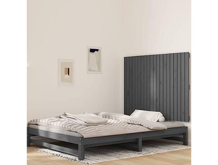 Holzbett Kopfteil aus massivem Kiefernholz, grau, 127,5x3x90 cm, für die Wandmontage, bietet hervorragende Rückenstütze beim Lesen oder Fernsehen.