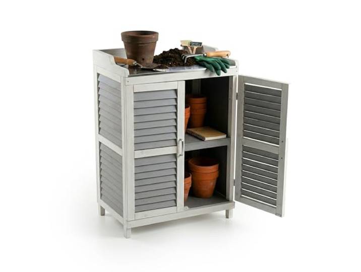 Table de rempotage Relaxdays avec Rangement\, Bois\, Plateau métal\, H x L x P: 100x67x47 cm\, Armoire Jardin\, Gris/Blanc