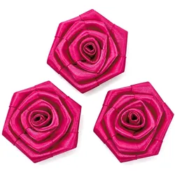 Creativery Satinrosen 6cm 3 Stück Stoffblumen zum Basteln Dekorieren Hochzeit Geschenkverpackung Blütendeko Tischdeko Handarbeit Stoffrosen Deko Blumen Fuchsia