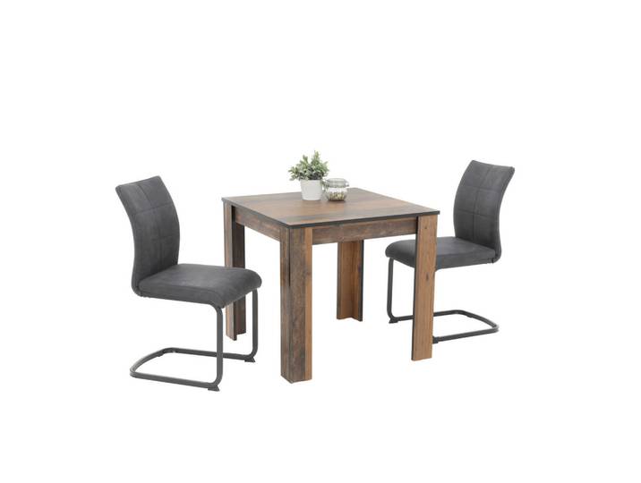 P & B Tischgruppe, Anthrazit, Alteiche, Metall, Holzoptik, quadratisch, eckig, U-Form, 80x76x80 cm, Esszimmer, Tische, Esstische