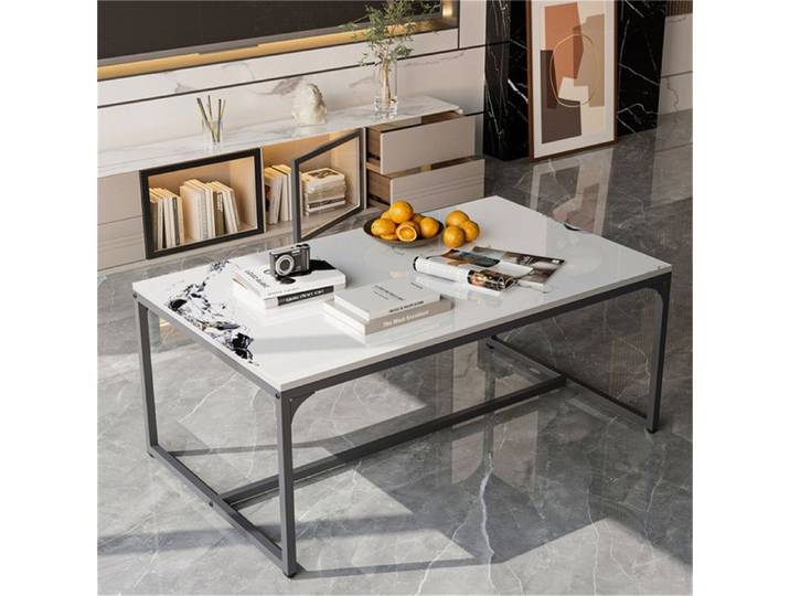 Table Basse - UNHO - Rectangulaire - Pierre Sinterisée - Aluminium - 100x60x40cm
