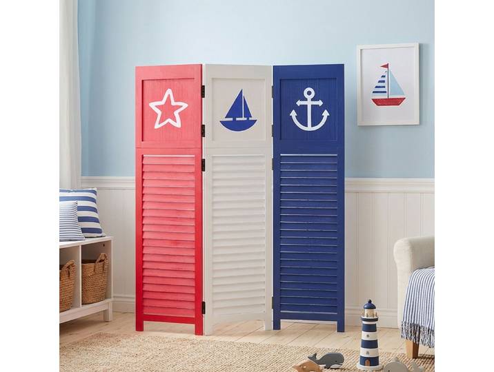 Homestyle4u Paravent Raumteiler Indoor Holz Trennwand Sea Sichtschutz faltbar Motiv Meer (3-teilig), maritim