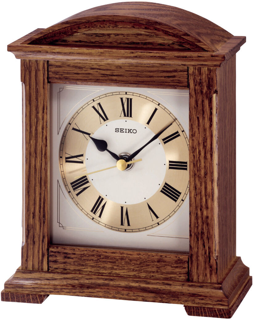 Seiko Roman Numeral Oak Solid Wood Quartz movement / Crystal Tabletop Clock in Brown Brown 19cm H X 15.8cm W X 7.5cm D