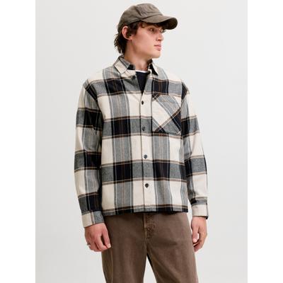 Langarmhemd JACK & JONES "JJEJACKSON OVERSHIRT LS SN", Herren, Gr. XL, N-Gr, bunt (cloud dancer checks:check), Web, Obermaterial: 100% Baumwolle, kariert, relaxed fit normal, Hemden, Baumwolle, relaxed fit