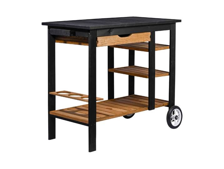 Servierwagen DOBAR BBQ-Trolley , schwarz (braun, schwarz), B:48cm H:84cm T:95cm, Rollwagen, Servierwagen, Wetterfester Servierwagen