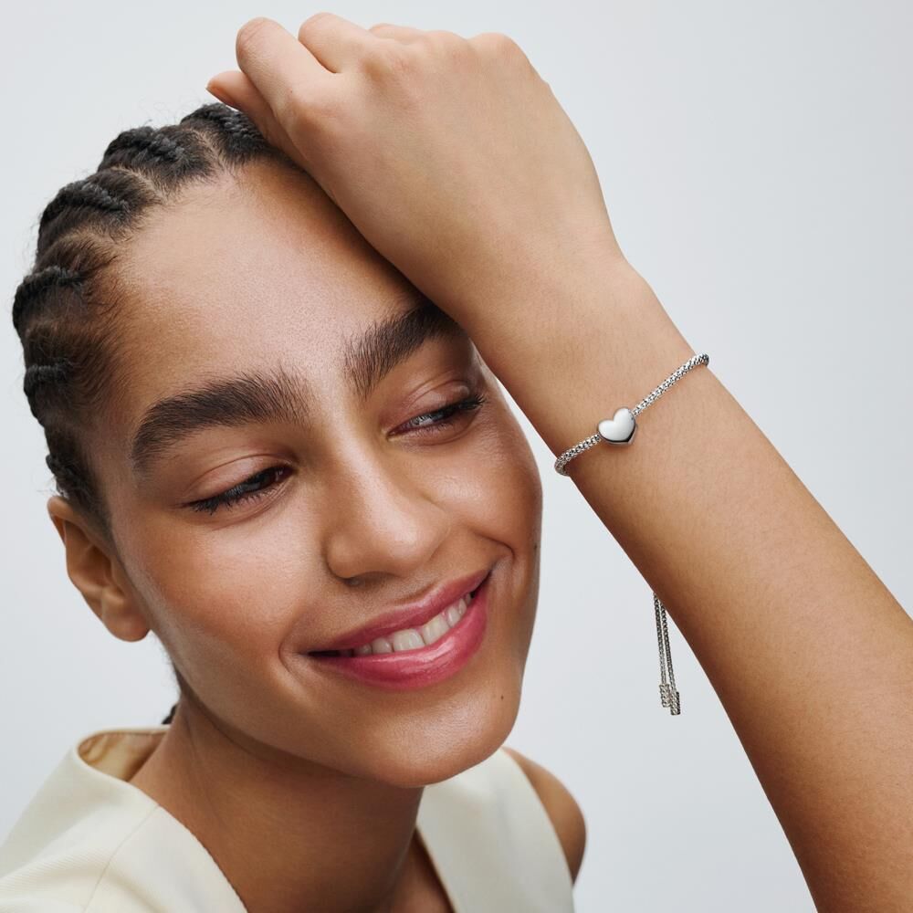 PANDORA Be Love Herz Slide-Charm aus Sterlingsilber, gravierbar silber