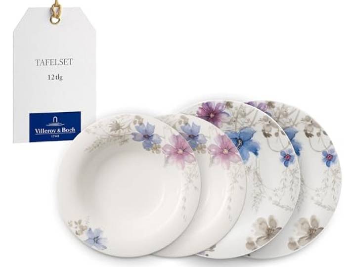Villeroy & Boch - Mariefleur Gris Dinner-Set Bunt, Spülmaschinenfest, Mikrowellensicher, Geschirrset 6 Personen, Geschirr Set, Tafelservice, Essgeschirr, Flache Teller, Kombiservice, Premium Porzellan