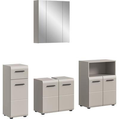 Badmöbel-Set WELLTIME "FLORENZ, 4-teilige Badkombination, hochwertige MDF-Front", beige (kaschmir), B:180cm H:185cm T:30cm, Holzwerkstoff, MDF, Kastenmöbel-Sets, Badmöbel-Set, Bad-Kombination, Bad-Möbel, Badezimmer, Kombination, Kombi