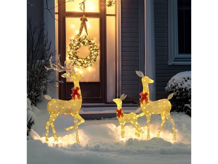 Outsunny Cerfs Lumineux Noël 283 LED Blanc Chaud Acier Or