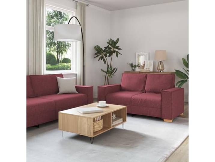 HEFZGDB Moderne 3-TLG. Sofagarnitur mit Kissen in Weinrot aus atmungsaktivem Polyesterstoff – Stilvolles Sofa Set mit 1-Sitzer, 2-Sitzer und 3-Sitzer für Wohnzimmer und Büro,