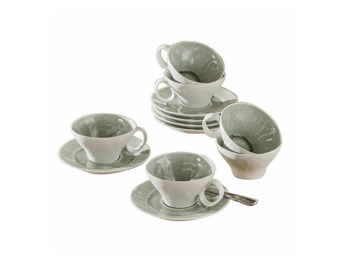 Mirabeau Geschirr-Set Tasse mit Untertasse 6er Set Braganza grün, Porzellan, none