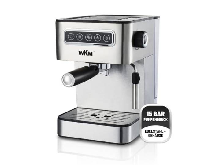 WKM Espressomaschine Siebträger Edelstahl 15 Bar Pumpendruck, Abnehmbarer 1,8L Wassertank, Für Espresso, Cappuccino & Milchschaum, Für Kaffeeliebhaber zuhause