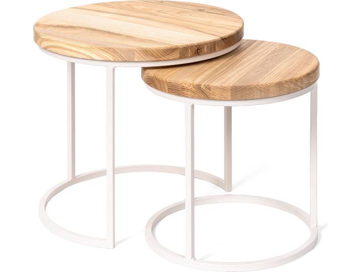 LAMO Manufaktur Table basse gigogne en bois rond - lot de 2 pièces - Table d'appoint bout de canapé pour salon\, chambre à coucher - Tables basses industrielles - Couleur : naturel\, pieds : ivoire