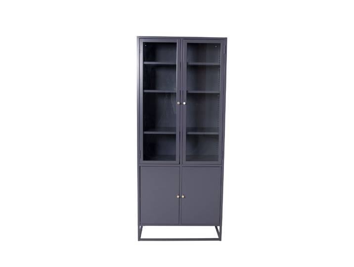 Vitrine VENTURE HOME Bakal, hoher Stauraumschrank aus Stahl, 4 Türen, Höhe 190 cm , grau (dunkelgrau), B:80cm H:190cm T:40,5cm, Glas, Stahl, Schränke, Vitrine, Hochschrank, Pulverbeschichtung, Glastüren, Einlegeböden, kultiviert