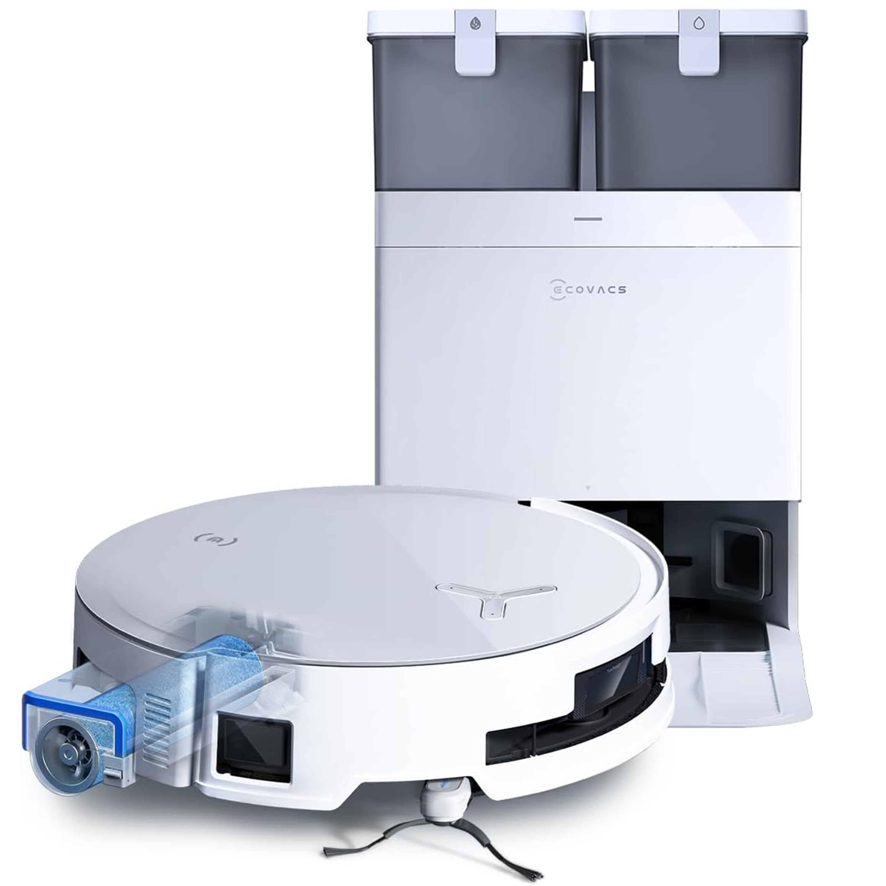 ECOVACS DEEBOT X8 OMNI Staubsauger Roboter mit Wischfunktion, 18.000 Pa, OZMO ROLLER Wischwalze/Moppwäsche mit 75°C heißem Wasser Saugroboter Weiß