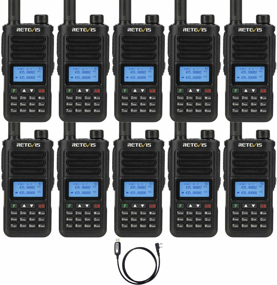 Retevis RA89 Amateurfunkgerät, Hochleistungs Dualband Funkgerät, Wasserdichtes IP68 Ham Radio, Langstrecken, Lärmminderung, 2500mAh Akku(10 Stück)