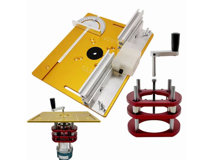Kit de levage de défonceuse en aluminium, plaque de défonceuse pour moteurs de 65 mm de diamètre, accessoire de table de défonceuse pour le travail du bois