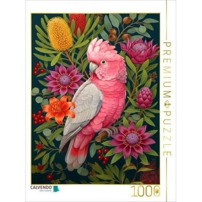 CALVENDO Puzzle Rosa Kakadu zwischen bunten Blüten | 1000 Teile Lege-Größe 64x48cm Foto-Puzzle für glückliche Stunden