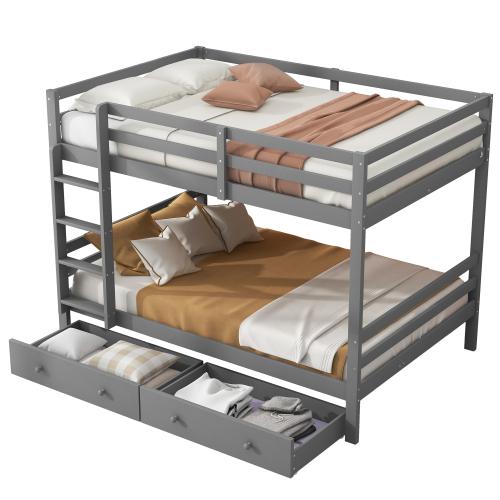 Etagenbett mit Lattenrost, 140x200 cm, Kinderbett mit Leiter, Schubladen und Rausfallschutz, Holzbett, Jugendbett