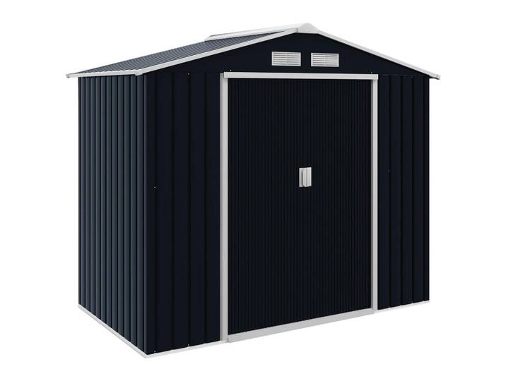 Outsunny Gerätehaus mit Bodenrahmen Gartenhaus Geräteschuppen Gartenschrank Stahl Grau, Schwarz, Metall, 130x185x213 cm, Gartenzubehör, Geräteschuppen