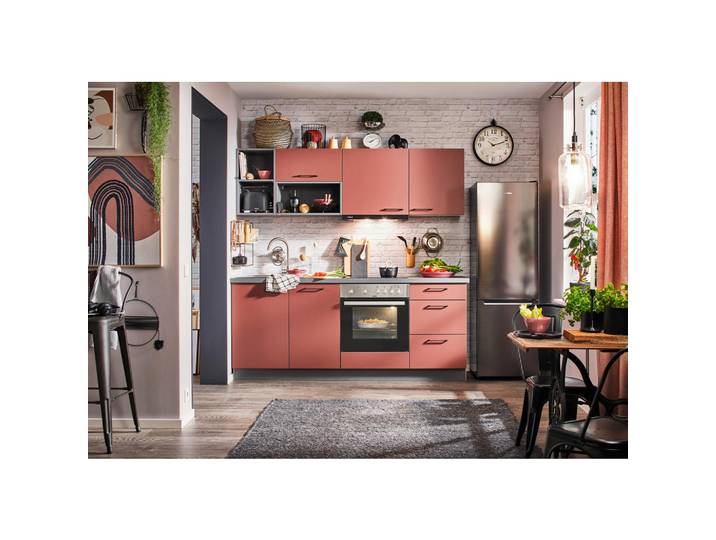 Express Küchenleerblock, Rot, 205 cm, Made in Germany, in den Filialen seitenverkehrt erhältlich, Küchen, Küchenzeilen & Küchenblöcke, Küchenzeilen ohne Geräte