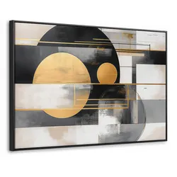 LEINWAND Bilder mit Rahmen - Abstrakt - Gold - Silber - Formen - Ästhetisch - Modern - 90x60