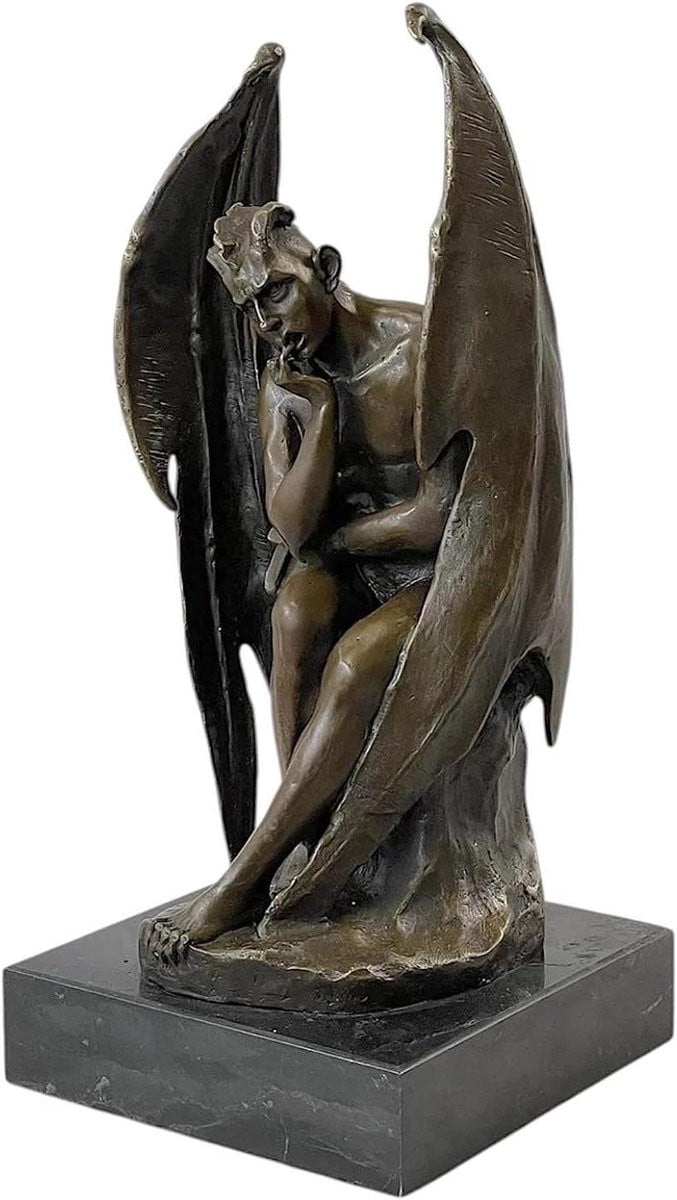 Denkende Duivel Beeld - Gevleugelde Demon - Brons - Hoogte: 31 cm