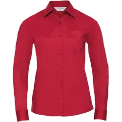 Russell Collection Klassische Baumwollmischgewebe Popeline Bluse - Langarm, classic red, M