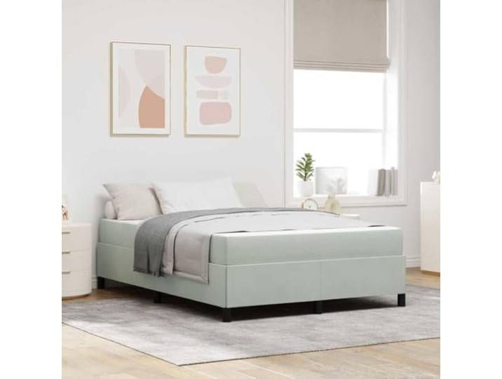 Holzwerkstoff Rahmen modernes Design Bettgestell Hellgrau 140 x 200 cm Bettrahmen mit Matratze Hellgrau 140 x 200 cm Stoff Komplettset mit Lattenrost Taschenfederkern Doppelbett