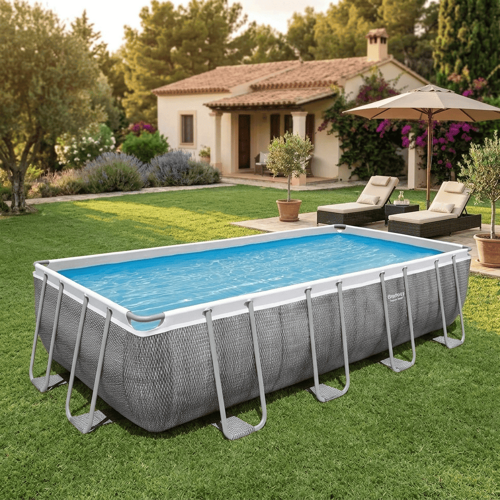 bestway 56996 Piscina Fuori Terra Con Telaio Portante Piscina Esterna Da Giardino Rettangolare 488x244x122h Cm Con Pompa Filtrante Da 3.028 L/h - 56996 Power Steel