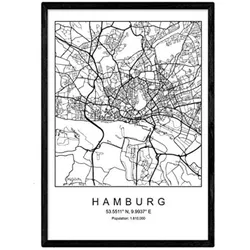 POSTER Hamburg Nordischer Stil A3 Schwarzer Rahmen