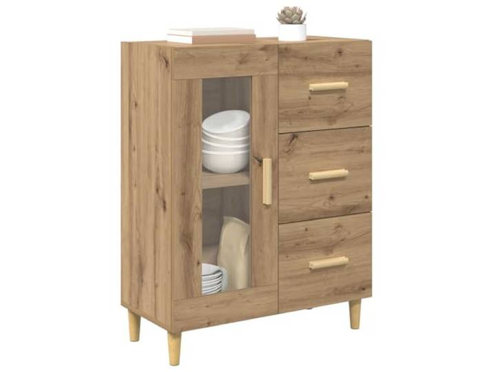 KTHLBRH Anrichte Eiche Handwerk 69,5 x 34 x 90 cm Holz mehrschichtig Türen aus Klarglas, modernes Design, für Wohnzimmer oder Essbereich, elegant