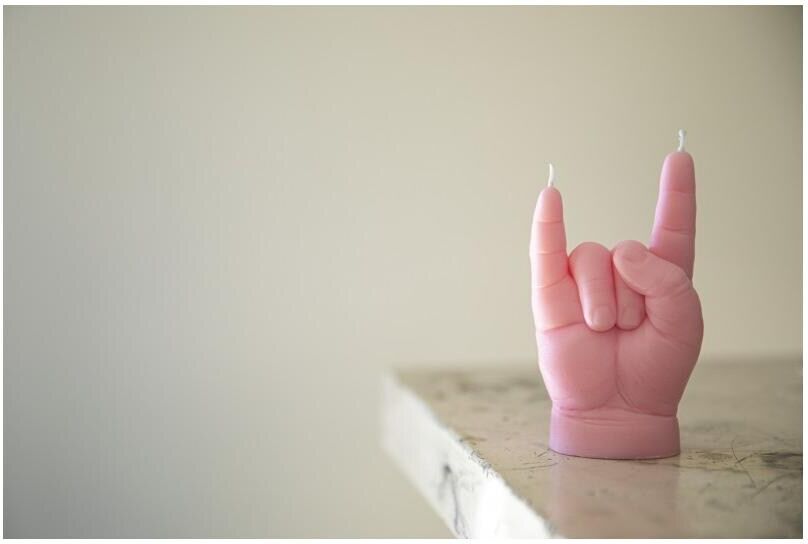 Formkerze "Mandatus Candle Hand Baby You Rock", rosa, H:20cm Ø:8cm, Kerzen, Formkerze rosa Ø/H: 8cm x 20cm