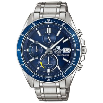 Chronograph CASIO EDIFICE, silber (blau, edelstahlfarben), Armbanduhren, Herren, Chronograph, Solaruhr, Armbanduhr, Herrenuhr, Edelstahlarmband, Saphirglas