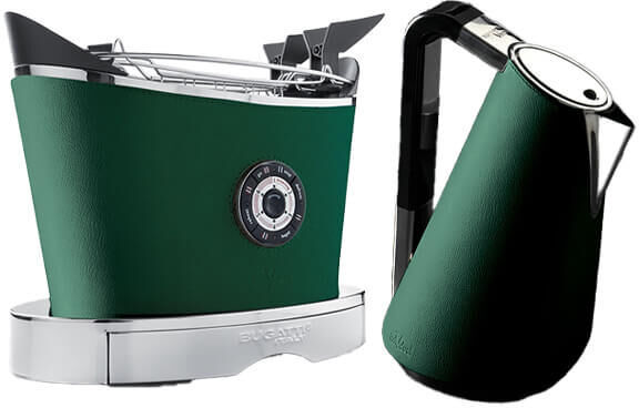 Bugatti Volo Leather Finish Toaster & Vera Easy Vintage Kettle Set Green