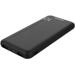 Philips Slim Powerbank 10000mAh mit LED + Micro-USB Kabel black (10000 mAh, 37 Wh), Powerbank, Schwarz
