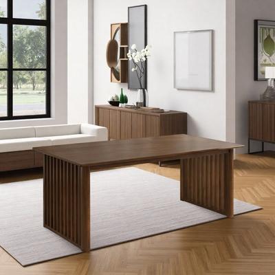 ZWYO HOSIMU "71"" Modern Rectangular Dining Table, Solid Wood Kitchen Table with Ribbed Slab Legs for 6-8"