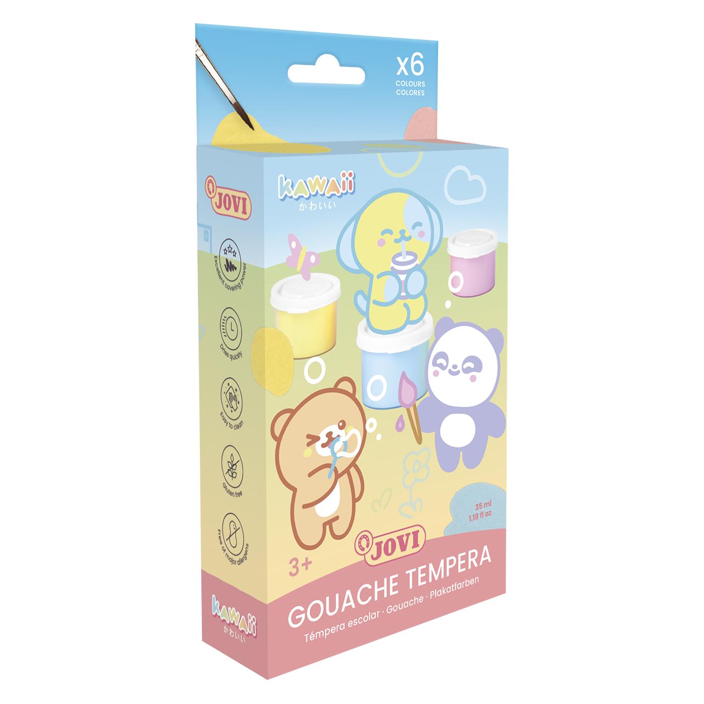 Jovi Flüssige Plakatfarbe Kawaii 6er Schachtel, je 35ml mit Pinsel (35 ml) (KW507P-JV)